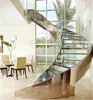 Highly Texture Arc Stairs With Frameless Glass Railing Satin and Mirror Steel Curved Staircase