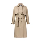 Custom double-breasted slim long sleeve khaki women trench coat