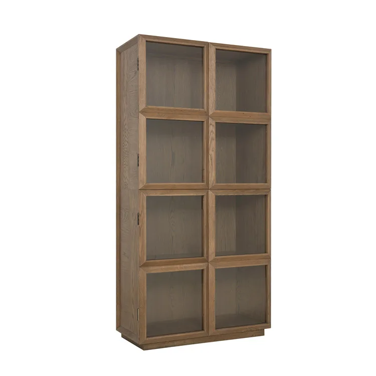 Customized modern living room glass door oak wood cabinet