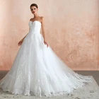 Sexy Charming White Lace Bridal Dress Woman Strapless Bodice Wedding Ball Gown