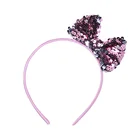 SJ0221 Fashion trend girls shiny reversible sequins bow headband cute pink party hair band