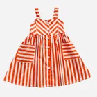 fashion girl clothes kids orange striped frock dress with sleeveless strap for casual or beach dress