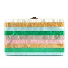 Ladies clutch bag green stripe acrylic clutch evening bag for women
