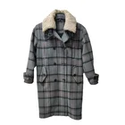 korean women's plaid double breasted cashmere fur collar wool fabric blend shirt jacket coat for ladies