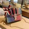 New Korean fashion cross-body rainbow star sequined chain small square bag