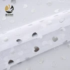 China supplier high quality fancy design custom beautiful silver heart print tulle white mesh fabric