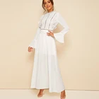 Autumn 2019 girls daily party wear white Chiffon fabric for dresses long flare sleeve lace ruffle dress
