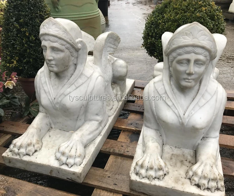 Egyptian statue outdoor sone white marble life size sphinx sculpture