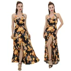 China Manufacturer Floral Printed Fashion Women Dress Casual Deep V Neck Sleeveless Summer Beach Long Maxi Dresses