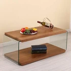 Modern design living room furniture high quality coffee table wooden top home centre table with tempered glass frame