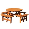 8 seater outdoor wooden round picnic table, beer garden bench table, pub patio table