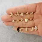 Earrings RINNTIN APE-2 S925 Sterling Silver Earrings 14K Gold Plated Heart Butterfly Stud Earrings For Women
