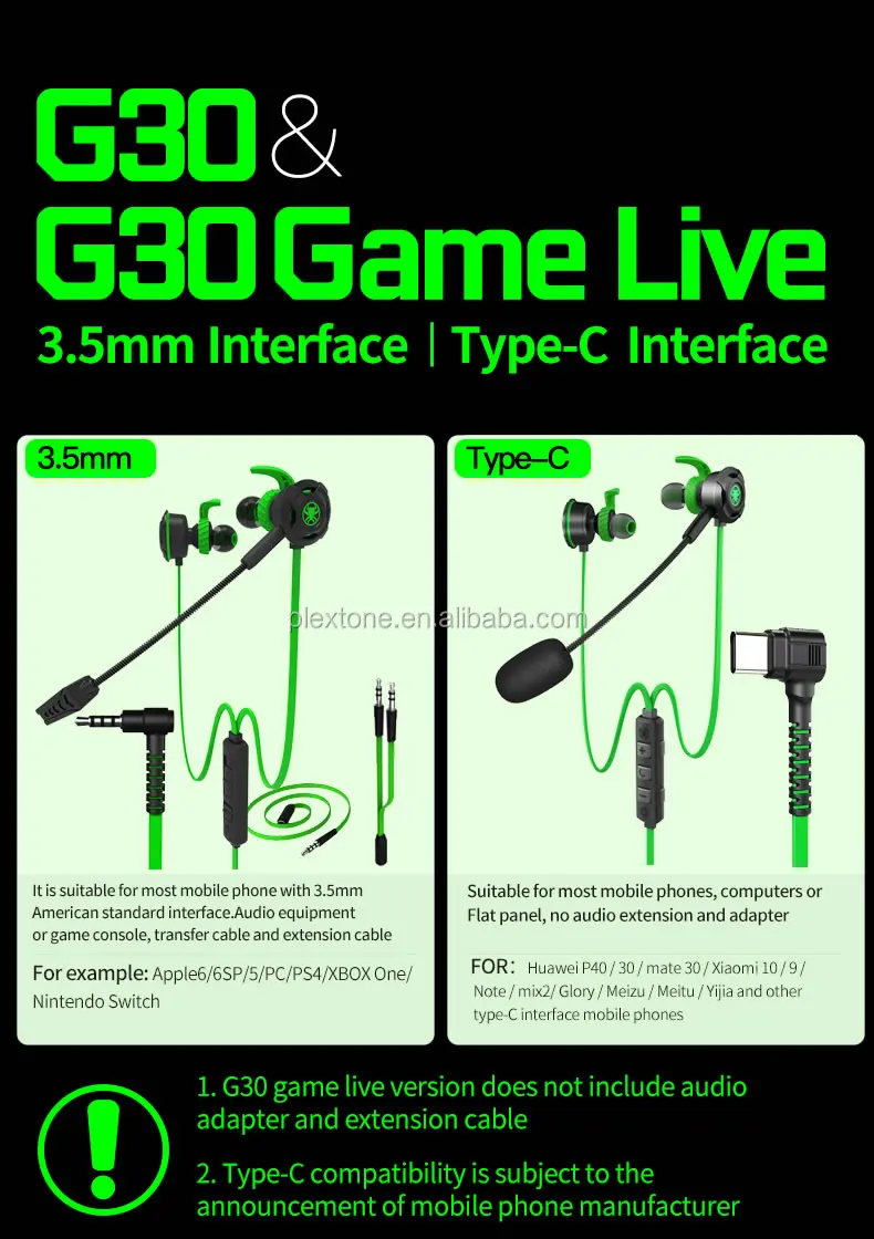 Gaming Earphone Live MicphonePlextone in-Ear , Sound Card Inside, Game & Live Dual Mode by USB-C port for MobilePhone,Pad
