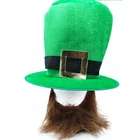 St. Patricks Day Parade Mens and Womens Costume Accessories Green Leprechaun Top Shamrock Hat and Beard