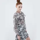 Classic Summer Chiffon Round Neck Print Women Longsleeve Shirts