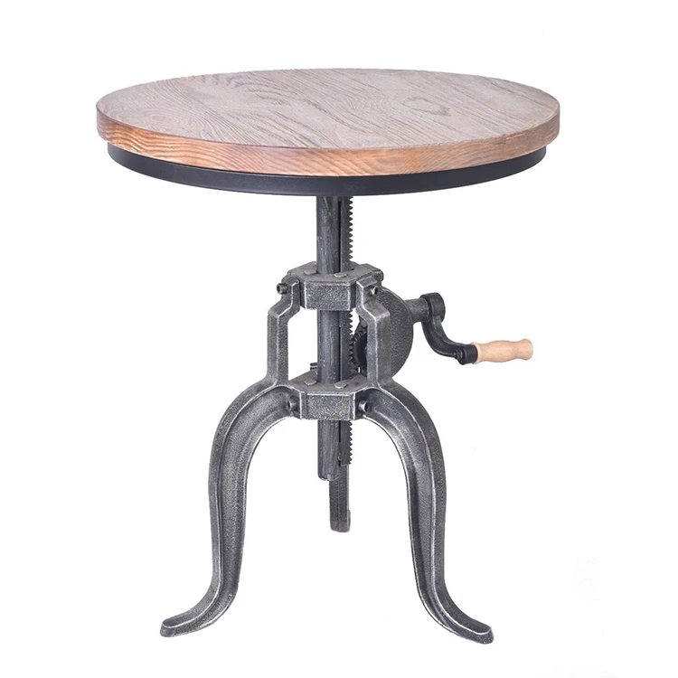 Regolabile in altezza mobili industriale progettato vintage rotondo di stile antico di legno struttura in metallo bar tavolino