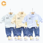 yiwu children's suit Boy's Collar Cartoon Shirt Blue Jeans Casual Suit boy clothes sets
