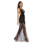 Sexy V-neck cross strap dress Slim mermaid sequin fishtail Mesh long evening dress