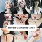 Waterproof Decoration Stickers Waterproof Realistic Tattoos Decoration Halloween Scar Sukll Emoji Stickers
