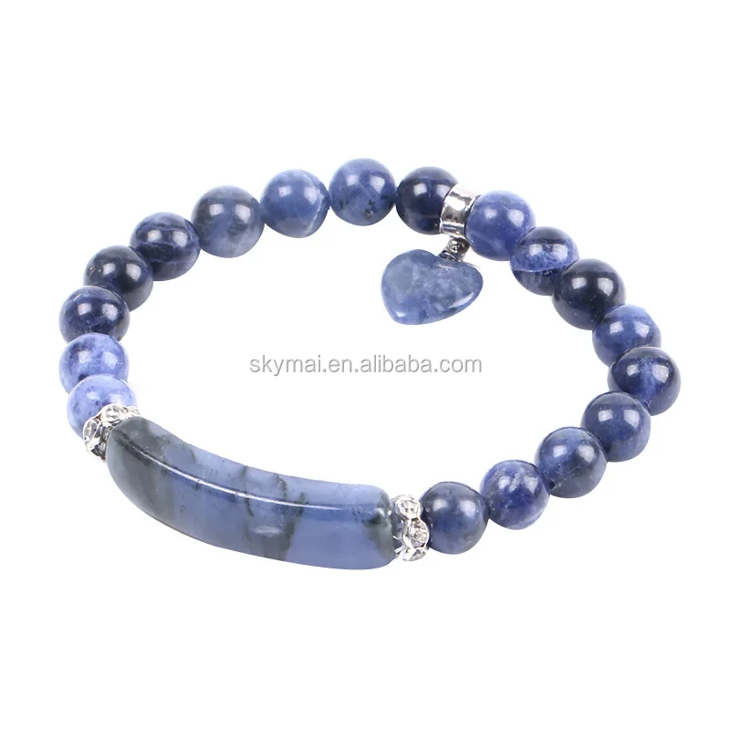 Handmade custom 8MM natural blue Lapis Semi-precious beads with Heart pendant for hot selling