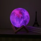 Night Light Lamp 5.9 inch 16 Colors LED 3D Star Moon Light with Wood Stand Remote Touch Control