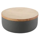 Matte Lid Wooden Ceramic Jars With Lids Cylinder Ceramic Canister Storage Jars Bowls Glazed Matte Color With Wooden Lid