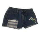 Women's wear high waist high elastic embroidery sexy denim shorts