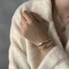 925 Sterling Silver 18K Gold Silver Dainty Cuff Bracelet Simple Fashion Bangle
