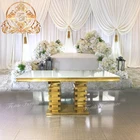 Design Dining Table Wedding Glass Table Fashion Design Luxury Event Wedding Stainless Steel Glass Dining Table