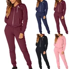 Women Athletic Tracksuit Winter Warm Running Set Zipper Jogging Sportswear For Female Hooded Sweat Suit Casual Loose