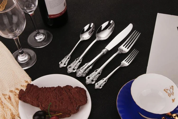 Luxury 24 Piece Gold and Sliver Stainless Steel Cutlery Set with spoon knife fork For GIft Weeding Party