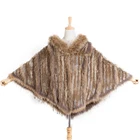 Factory Wholesale Best-Selling Scarf Shawl Rabbit Fur Hand Knitted Fur Shawl with Raccoon Fur Collar