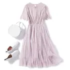 Women 100%polyester short-sleeved solid color causal dress