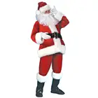 Christmas Costume Santa Suit for Men Autumn Long Sleeve Costume Hat + Beard + Belt + Gloves Set Lucky Red Shirt Pants