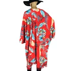 Silk Blouse 126*90cm Blouses High Quality Bohemian Women's Solid Silk Blouse Loose Tops Kimono Floral Print Cardigan Robes