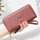 Women long wallet double zipper buckle clutch bag phone bag embossed handbag purse