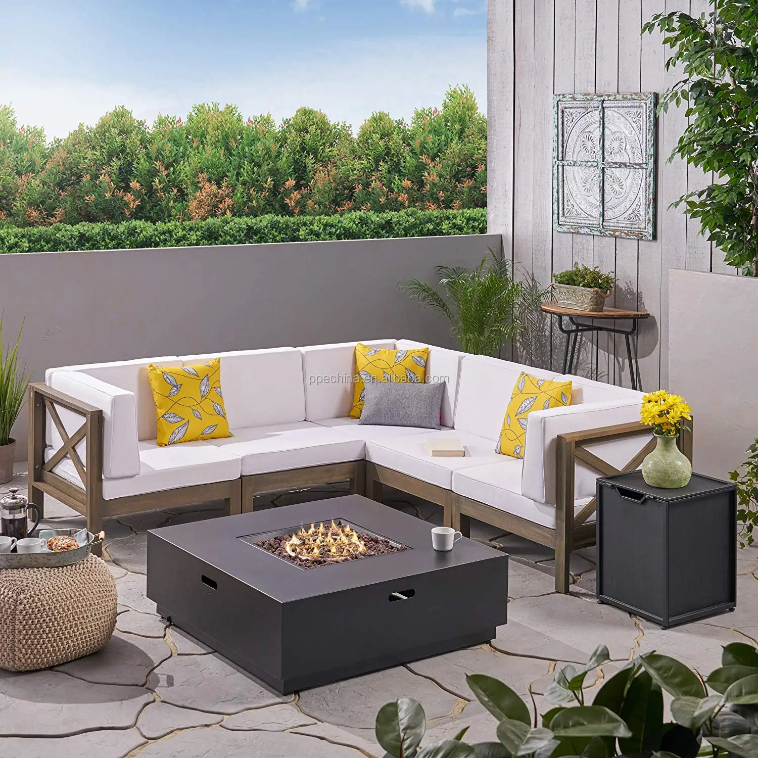 Courtyard Gas Fireplace Really Burning fire Gas Outdoor Stone Terrace