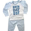 Wholesale Cotton Birthday Boy Blue & White Striped Glitter Boys Pajamas