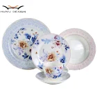 On-glazed Bone Dinnerware Set 2020 New Bone China Round Shape Flower Design Lace Rim 20pcs Dinnerware Set