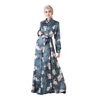daily wear digital floral printed long sleeve muslim kimono dress with satin fabric