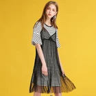 custom new arrival two pieces transparent black lace bubble sleeve and spaghetti strap sexy dress suit for women