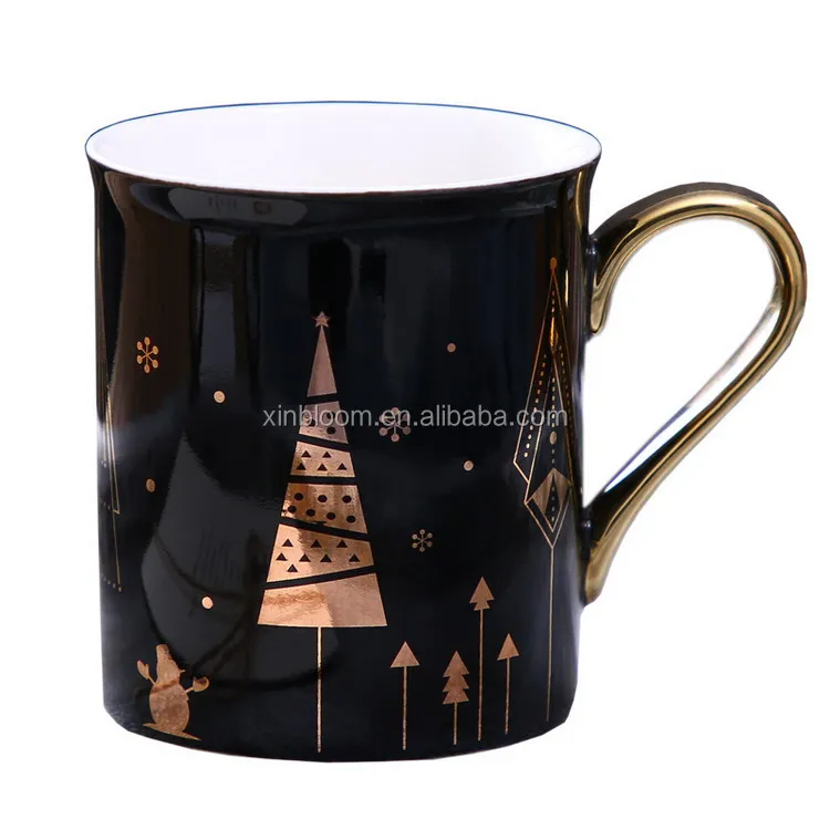 white black red green gold plated christmas style porcelain mug