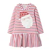 Autumn and spring new design Father Christmas applique white and red stripe lovely girl's dress