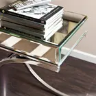 Accent Modern Contemporary Mirrored Top Chrome Finished Metal Legs Console Table for Hallway living room bedroom