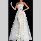Latest dongguan yiwu ladies evening dinner dress White Nude Floral Appliques Strapless Wedding Gown
