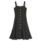 strap sleeveless dot black long button down lady dress