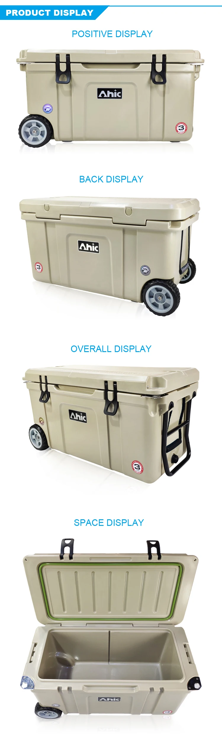 large 70l cooler box with wheels beach picnic food ice insulated