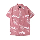 Latest fashion summer casual pink printed hawaii style short sleeve shirts for men casual beach