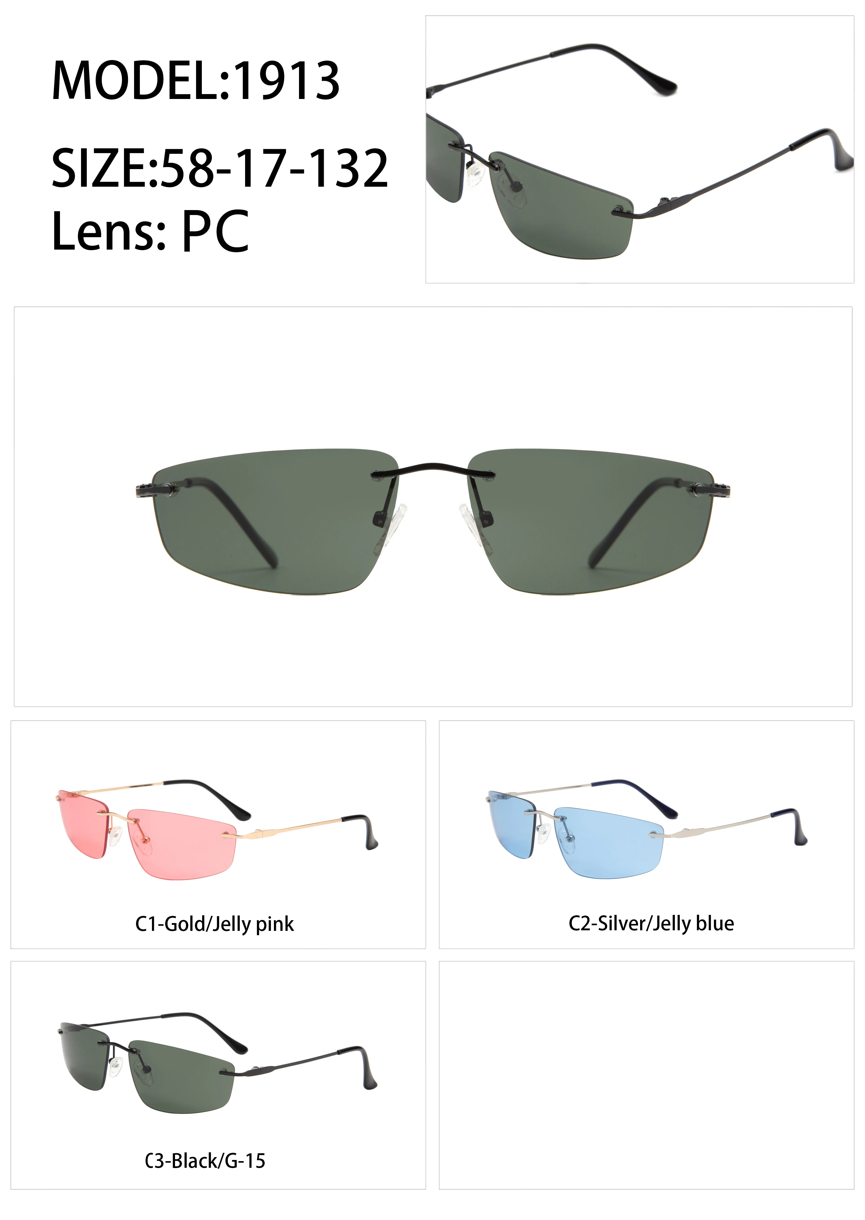 EUGENIA New Design Wholesale Custom Logo Fashionable UV400 Polarized Rimless Plastic Light Sunglasses