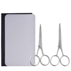 Pack 2 Stainless Steel Safety Mustache Beard Scissor Eyebrow Scissor Manicure Tool Manicure Scissor Set in tin Box